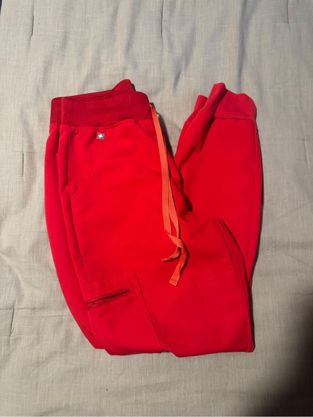 Figs Bright Red Kids Sweatpants with Orange Drawstring